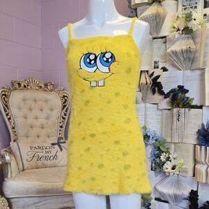 NWT SOLD OUT DollsKill X Spongebob Squarepants Faux Fur Mini Dress SM Yellow